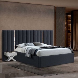 Cama Estofada Hilton c/ Detalhes Prateados (Cabeceira Longa) + Colchão Opc. Cama Estofada Hilton c/ Detalhes Prateados (Cabeceira Longa) + Colchão Opc.