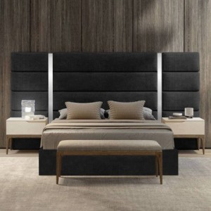 Cama de Casal Estofada Rute c/ Detalhes em Espelho + Colchão Opc. Cama de Casal Estofada Rute c/ Detalhes em Espelho + Colchão Opc.