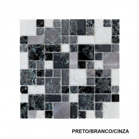 Pastilha Vidro/Aluminio Preto/Branco/Cinza Ref. 048794 30x30cm - Caixa c/ 1 m² (89,00€/m²)