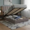 Cama de Casal Estofada Talita + Estrado, Sistema Elevatório e Fundos + Colchão Opc.