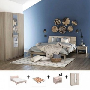 Pack Quarto Completo Pricy c/ Roupeiro + Estrado (200x140cm) Pack Quarto Completo Pricy c/ Roupeiro + Estrado (200x140cm)
