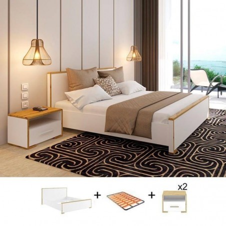Pack Quarto Completo Buka c/ 2 Mesas de Cabeceira + Estrado (200x160cm)