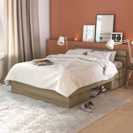 Pack Cama Michigan (Carvalho) + Estrado + Colchão Basic 15HR (200x140cm)