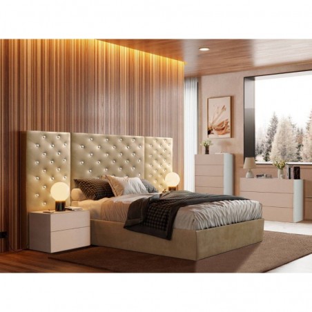 Cama de Casal Estofada Arabica c/72 Cristais Swarovski (Cabeceira Longa) + Colchão Opc.