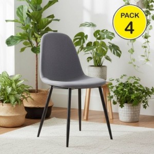 Pack de 4 Cadeiras James (Cinza c/ Pernas Pretas) Pack de 4 Cadeiras James (Cinza c/ Pernas Pretas)