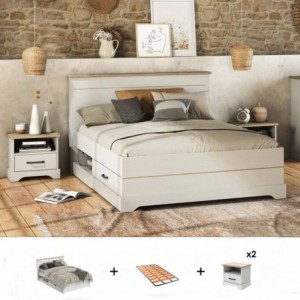 Pack Quarto Completo Cottage c/ 2 Mesas de Cabeceira + Estrado (200x160cm)