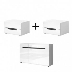 Pack 2 Mesas de Cabeceira + Cómoda Hektor (Branco)