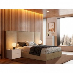 Cama de Casal Estofada Jane (Cabeceira Longa) + Colchão Opc.