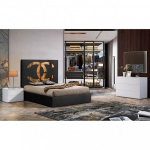 Cama de Casal Estofada Baby Face c/Espelhos Dourado + Colchão Opc.