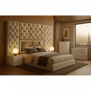 Cama de Casal Estofada Lady Diana em Capitoné c/ Cristais e Espelho (230cm de altura) + Colchão Opc.