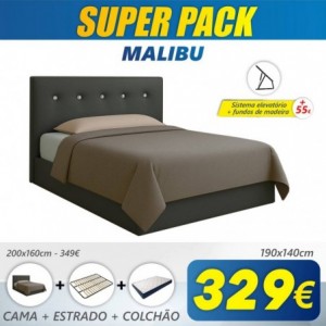 Super Pack Cama Malibu + Estrado + Colchão Back Ortopédico