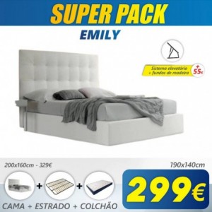 Super Pack Cama Emily + Estrado + Colchão Back Ortopédico