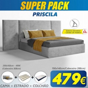 Super Pack Priscila (Cabeceira Longa) + Estrado + Colchão Back Ortopédico