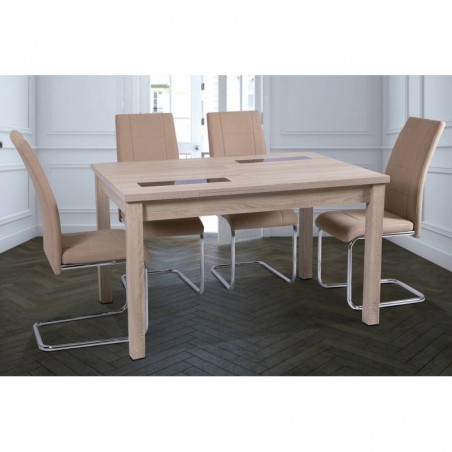 Pack Mesa de Jantar Extensível Lara (Cambria) + 4 Cadeiras San (Bege)