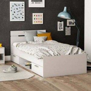 Pack Cama Michigan (Branco Matte) + Estrado + Colchão Basic 15HR (200x90cm)