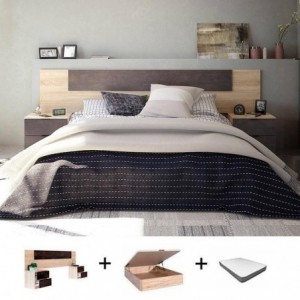 Pack Quarto Completo Alaya Roble Canadian/Óxido c/ Sommier Guadiana + Colchão Premium 17HR (190x150cm)