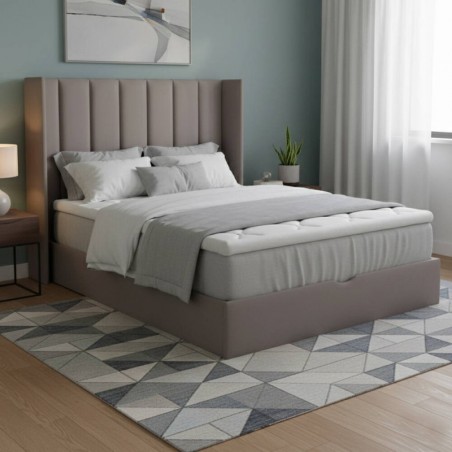 Cama de Casal Estofada Talita (Cabeceira Longa) + Estrado, Sistema Elevatório e Fundos + Colchão Opc.