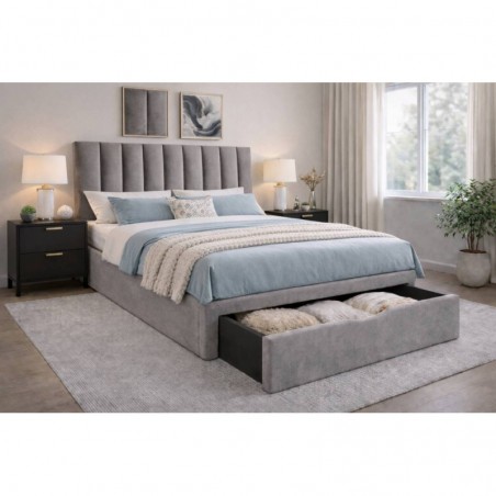 Cama Estofada Afrodite c/ Estrado + Sist. Elevatório e Baú Incluído + Colchão Opc.