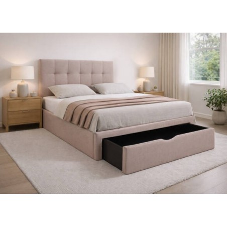 Cama Estofada Freya c/ Gaveta e Sistema de Baú Inc. + Colchão Opc.