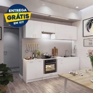 Pack Cozinha Eco 244cm (Branco Matte) c/ Bancada (c/ Entrega GRÁTIS)