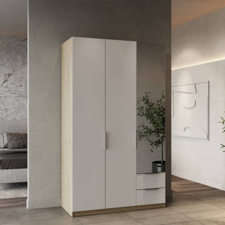 Roupeiro 3 Portas de Bater c/ Espelho + 2 Gavetas Ghost