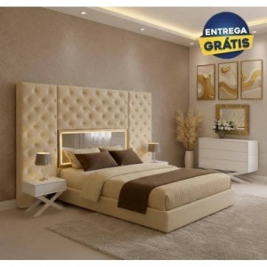 Quarto Completo Lady Diana c/ 2 Mesas de Cabeceira + Cómoda Shine e Colchão Luxury (200x160cm)