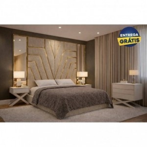 Quarto Completo Charlotte c/ 2 Mesas de Cabeceira + Cómoda Shine e Colchão Luxury (200x160cm)