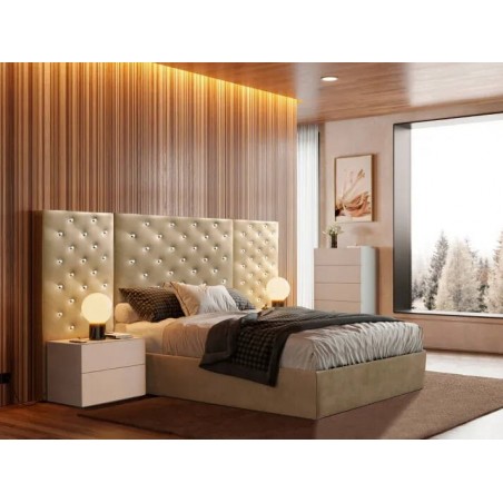 Cama Estofada de Casal Karoline C/ Cristais Swarovski + Colchão Opc.