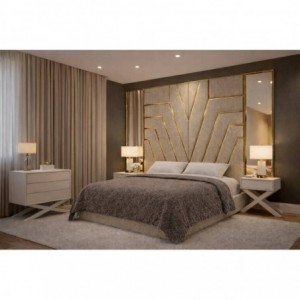 Cama Estofada Charlotte c/ Espelho + Colchão Opc.