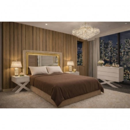 Cama Estofada Nikita c/ Espelhos + Colchão Opc.