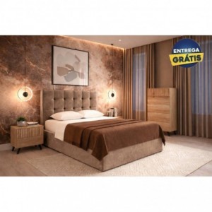 Quarto Completo Armani c/ 2 Mesas de Cabeceira + Camiseiro Solana e Colchão Mega Comfort (200x160cm)