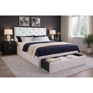 Cama Estofada Maia c/ Gaveta e Sistema de Baú Inc. + Colchão Opc.