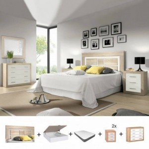Pack Quarto Completo Lara c/ Sommier (Cambria/Branco) + Colchão Premium 17HR (190x150cm)