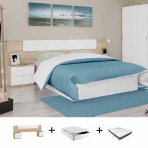 Pack Quarto Completo Alaya Roble Canadian/Branco c/ Sommier Guadiana + Colchão Doctor Back Premium 17HR (190x150cm)