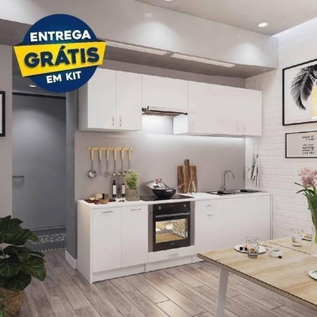 Pack Cozinha Eco 244cm (Branco Matte) c/ Bancada (c/ Entrega GRÁTIS)