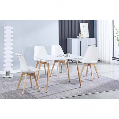Pack Mesa de Jantar Retangular Dinamarca (Branco) + 4 Cadeiras Fina (Branco)