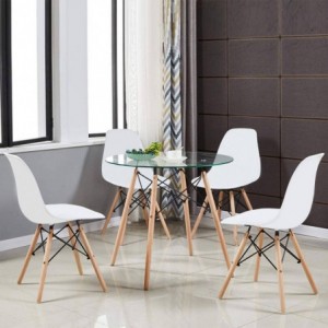 Pack Mesa de Jantar Redonda Márcia GC-84 + 4 Cadeiras Dinamarca (Branco)
