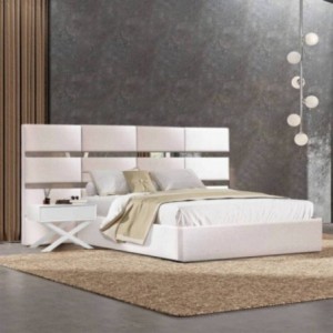 Cama de Casal Estofada Márcia (Cabeceira Longa) + Colchão Opc.