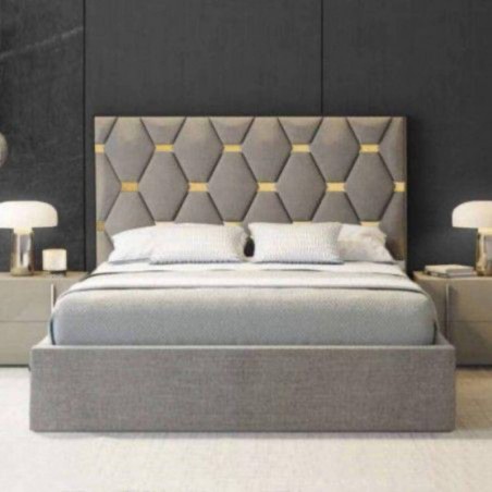 Cama de Casal Estofada Bárbara c/ Detalhes Dourado + Colchão Opc