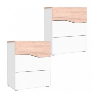 Pack 2 Mesas de Cabeceira 3 Gavetas Cannes Branco Matte/ Sahara