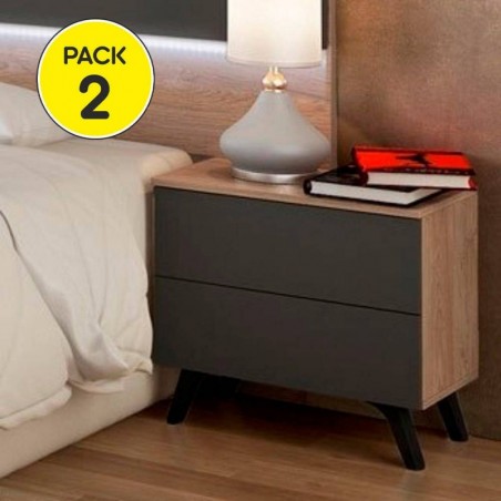 Pack 2 Mesas de Cabeceiras Soto (Roble/Grafito)
