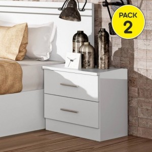 Pack 2 Mesas de Cabeceira 2 Gavetas Atlanta (Branco)