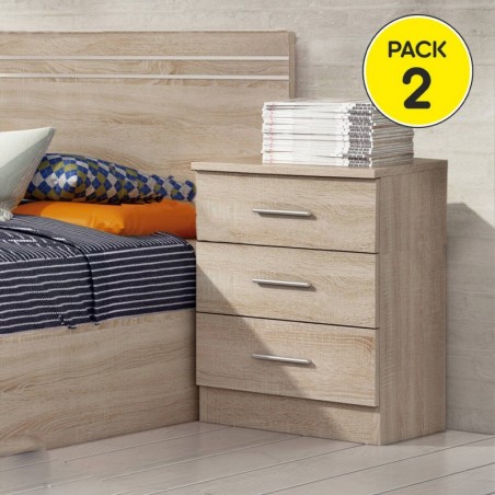 Pack 2 Mesas de Cabeceira 3 Gavetas Atlanta (Cambria)