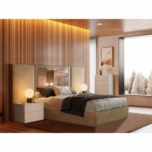 Cama de Casal Estofada Eva c/Espelho (Cabeceira Longa) + Colchão Opc.