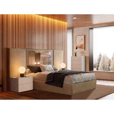 Cama de Casal Estofada Eva c/Espelho (Cabeceira Longa) + Colchão Opc.