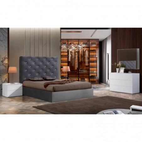 Cama de Casal Estofada Rosemary c/Cristais Swarovski + Colchão Opc.