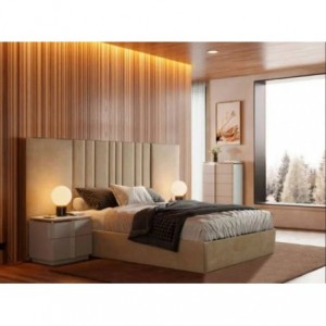 Cama Estofada de Casal Paula (Cabeceira Longa) + Colchão Opc.