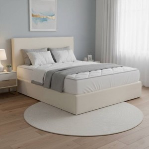Cama Estofada de Casal Barcelona c/ Estrado e Sistema Elevatório Inc. + Colchão Opc.