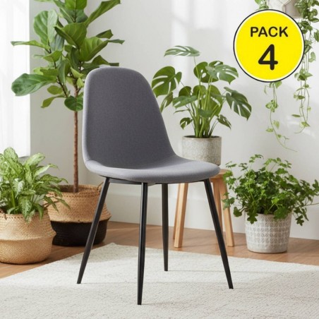 Pack de 4 Cadeiras James (Cinza c/ Pernas Pretas)