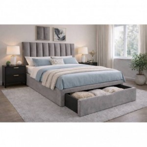 Cama Estofada Afrodite c/ Estrado + Sist. Elevatório e Baú Incluído + Colchão Opc.